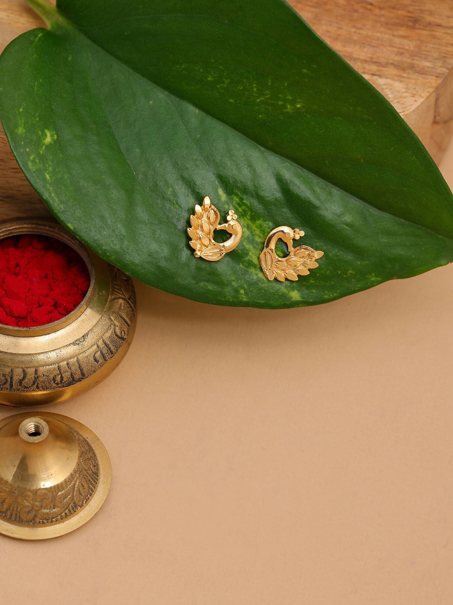 Ruby Raang Gold Peacock Earrings | Swadesiicart