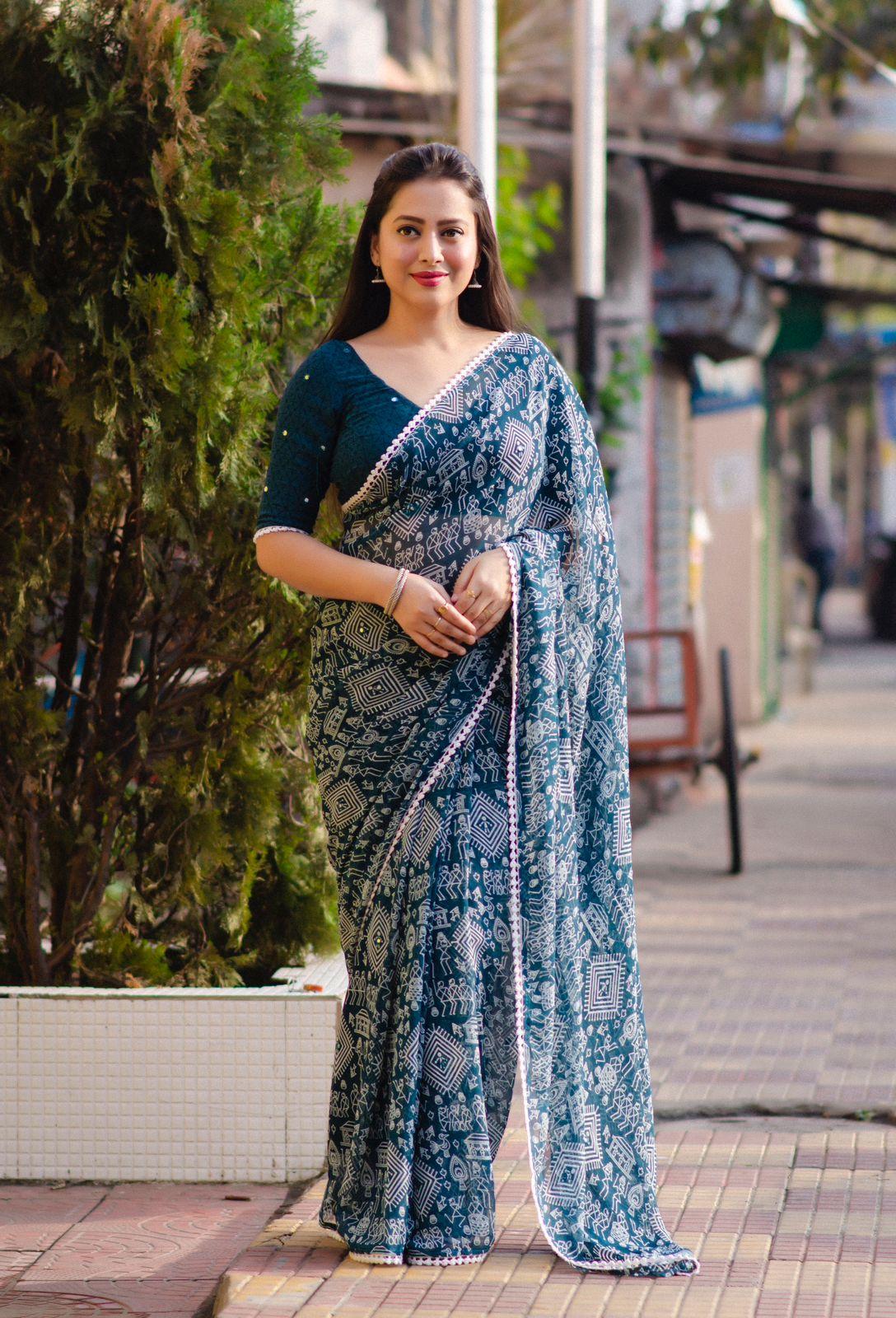 Rama Poly Georgette Ethnic Motifs Saree with Unstitched Blouse - Hiral Fashion | Swadesiicart