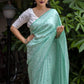 Green Poly Georgette Woven Design Saree with Unstitched Blouse - Hiral Fashion | Swadesiicart