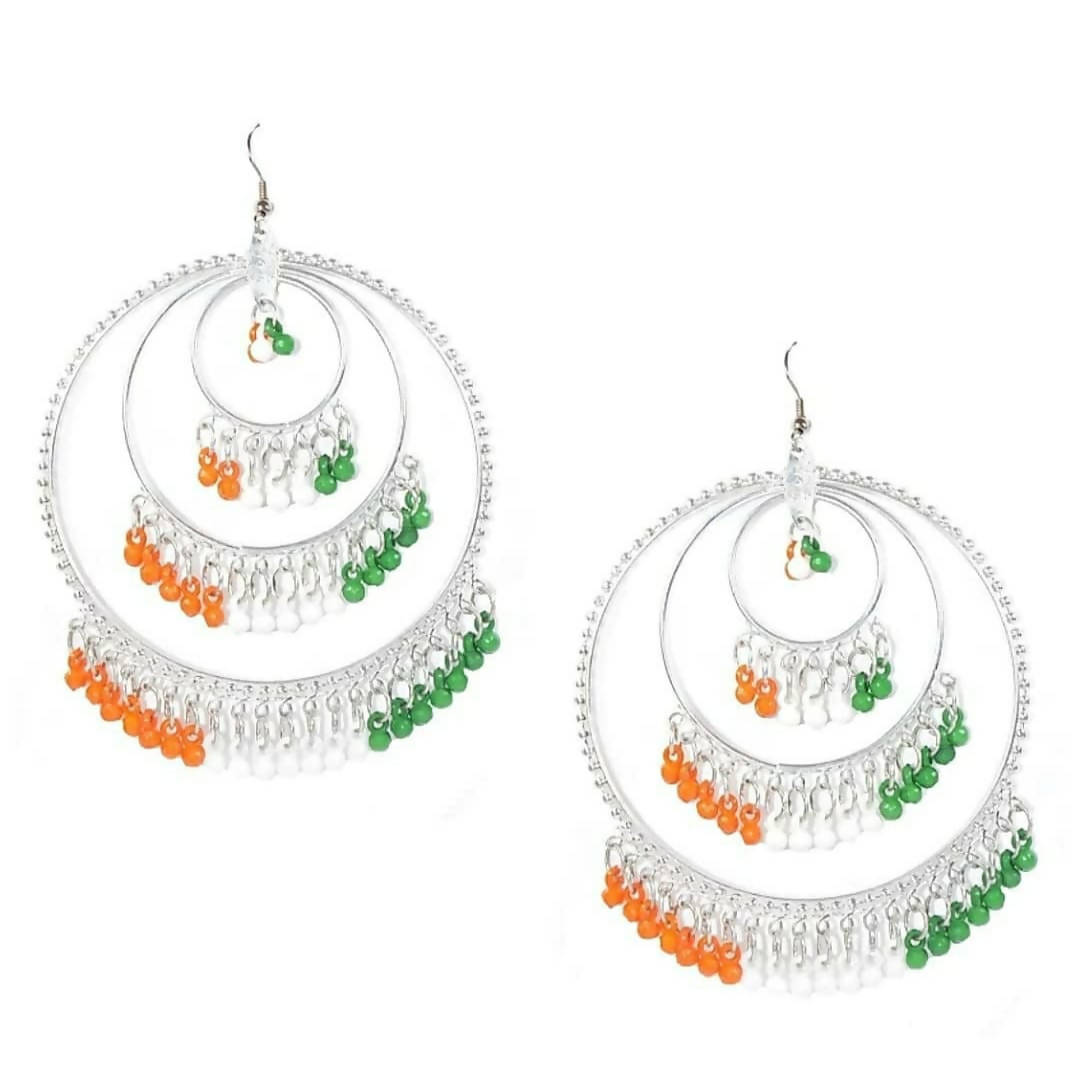Mominos Fashion Traditional Silver-Plated Indian Tricolor Earrings - Mominos Fashion