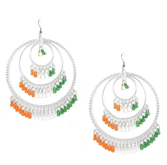 Mominos Fashion Traditional Silver-Plated Indian Tricolor Earrings - Mominos Fashion