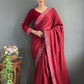Vastranavya Red Rangoli Silk Real Mirror work with Swarovski work Ready to Wear Saree | Swadesiicart