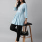Light Blue Rayon Yoke Embroidered A-line Top - Tarini - Swadesiicart