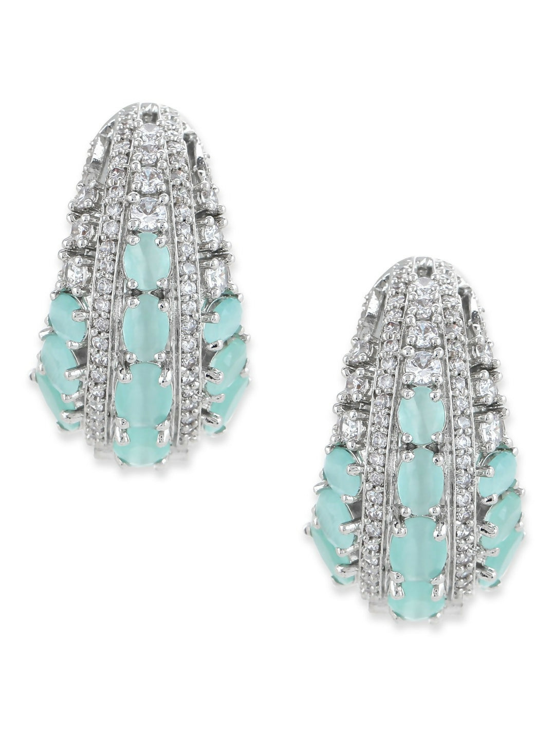Aqua & Silver Diamond Hoops Earrings- Ruby Raang | Swadesiicart