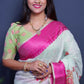Jyoti Fashion Women's Magenta Linen Silk Digital Print with Jacquard Woven Border Saree with Blouse | Swadesiicart