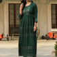 Juniper Women's Green Festive Embroiderd Flared Dress | Swadesiicart