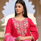 Jyoti Fashion Women's Pink Cotton Silk Hand Work with Floral Printed Kurta Set | Swadesiicart