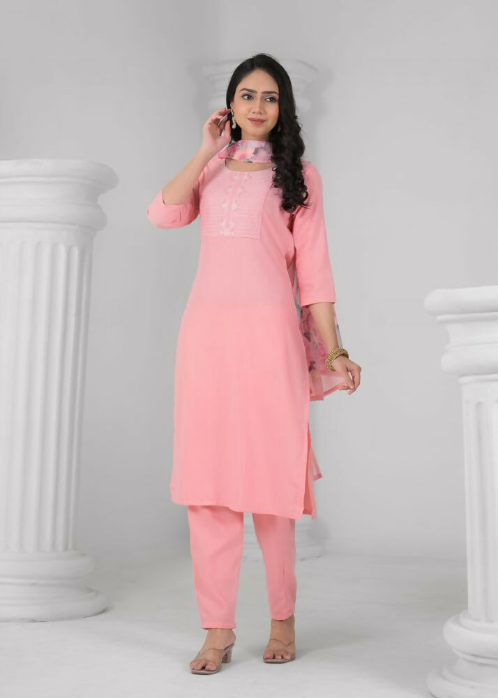 Ethnic Festive Wear Reyon Baby Pink Stitched Suit With Dupatta - Tanisha | Swadesiicart