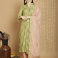 Jyoti Fashion Women's Green Chanderi Silk Elegant Jardoshi Semi Kurta with Trouser & Dupatta | Swadesiicart