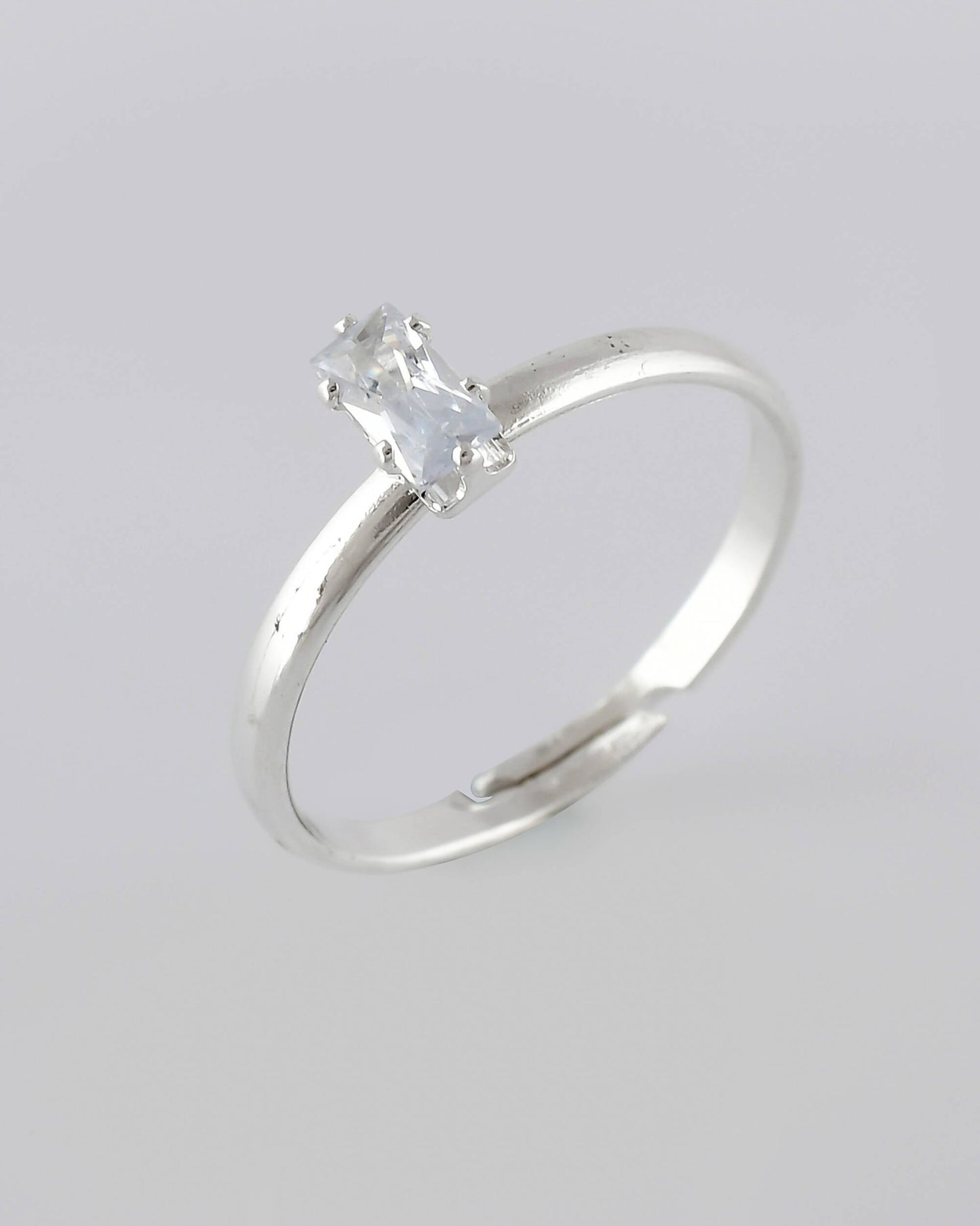 VOJ white CZ-detail Stainless Steel Cubic Zirconia Silver Plated adjustable finger Ring | Swadesiicart