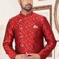 Raivat Ethnic Banarasi Jacquard Embroidery Semi Indo Western Sherwani In Maroon Colour | Swadesiicart