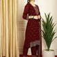 Jyoti Fashion Women's Maroon Georgette Resham Thread & Sequin Kurta with Trouser & Dupatta | Swadesiicart