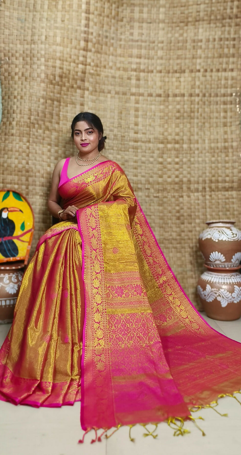 Exclusive Collection Pink Beautiful Tissue Benarasi Saree - Swadesiicart