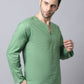 Even Apparels Green Pure Cotton Round Neck Slit Men's Kurta | Swadesiicart