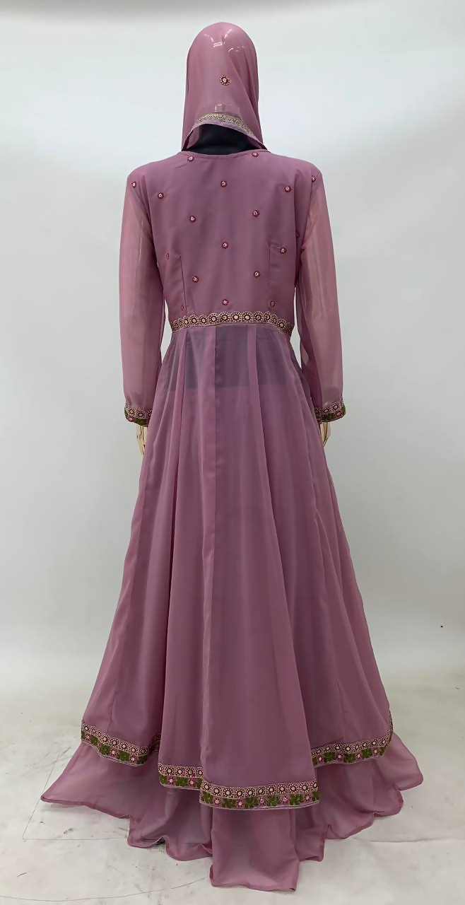 Lorenvalley Fashion Pink Viscose Silk Embroidery Work Gown Skirt Stitched | Swadesiicart