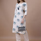 Ode by House of Pataudi Floral Printed Tie-Up Neck Cotton Straight Kurta - Swadesiicart