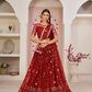 Aastha Fashion Red Butterfly Net All Over Thread Work, Zari Work And Sandwich Sequence Work Embroidery Wedding Wear Lehenga Choli