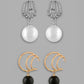 VOJ Set Of 2 Korean Drop Earrings - Gold-Polished With Black Pearl and Silver Plated With White Pearl Earrings - Swadesiicart