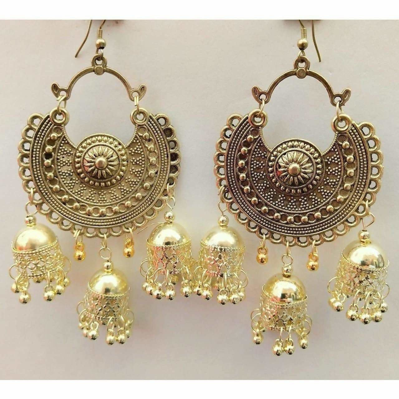 MS Fashion India Gold-Polished Bahubali Chandbali Jhumka Earrings | Swadesiicart