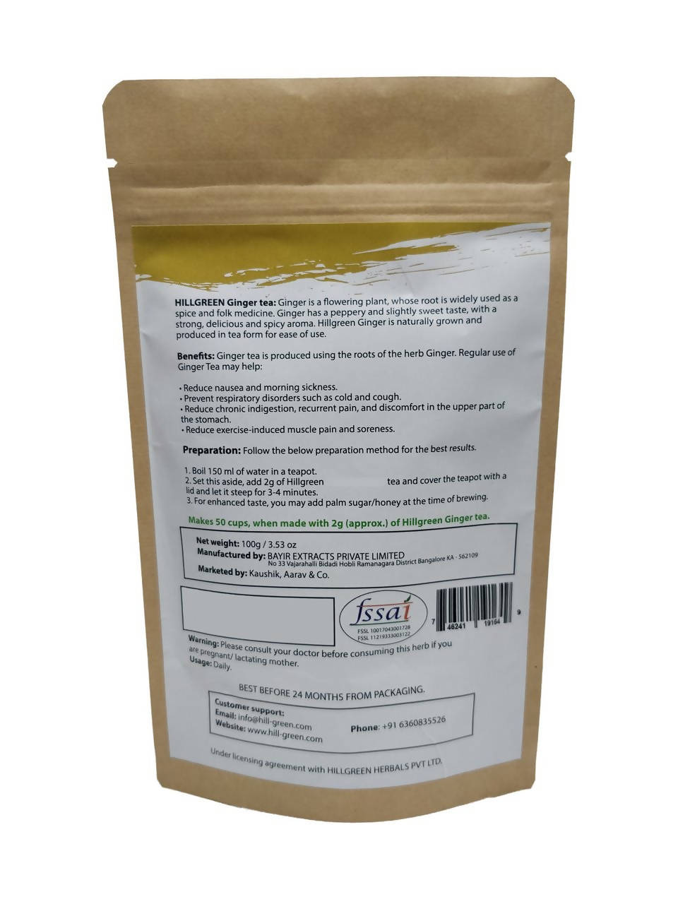 Hillgreen Natural Ginger Tea - Swadesiicart