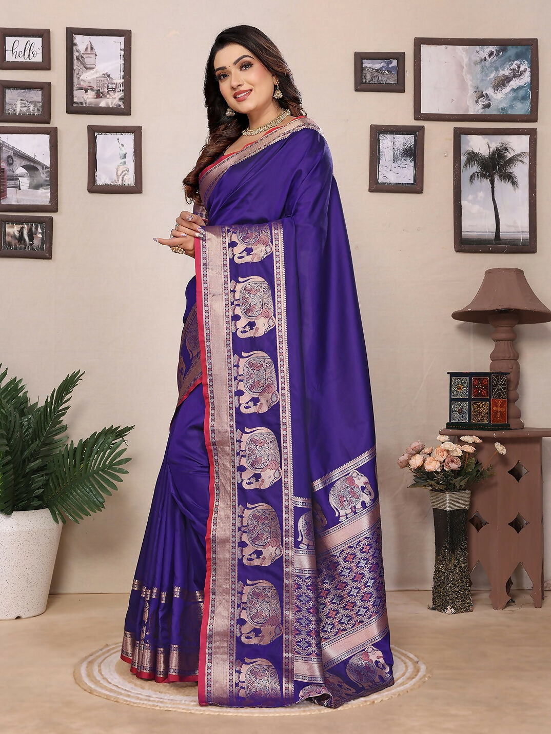 Joban Fashion Royal Blue Solid Banarasi Silk Sarees | Swadesiicart