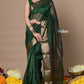 Very Much Indian Rajsi - Handloom Ari Checks Cotton Silk Saree With Golden Border - Bottle Green | Swadesiicart