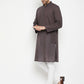 Even Apparels Brown Pure Cotton Long Men's Kurta With Band Collar | Swadesiicart