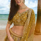 House of Panchhi Mustard Bridel Net Sequins, Moti, Mirror And Thread Embroidery Lehenga Choli & Dupatta | Swadesiicart