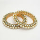 NVR Women's Set Of 2 Gold-Polished Kundan-Studded & Pearls-Beaded Bangles - Swadesiicart