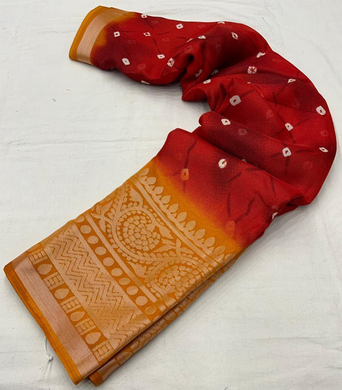 Red Jute Silk Ethnic Motifs Saree with Unstitched Blouse - Hiral Fashion | Swadesiicart