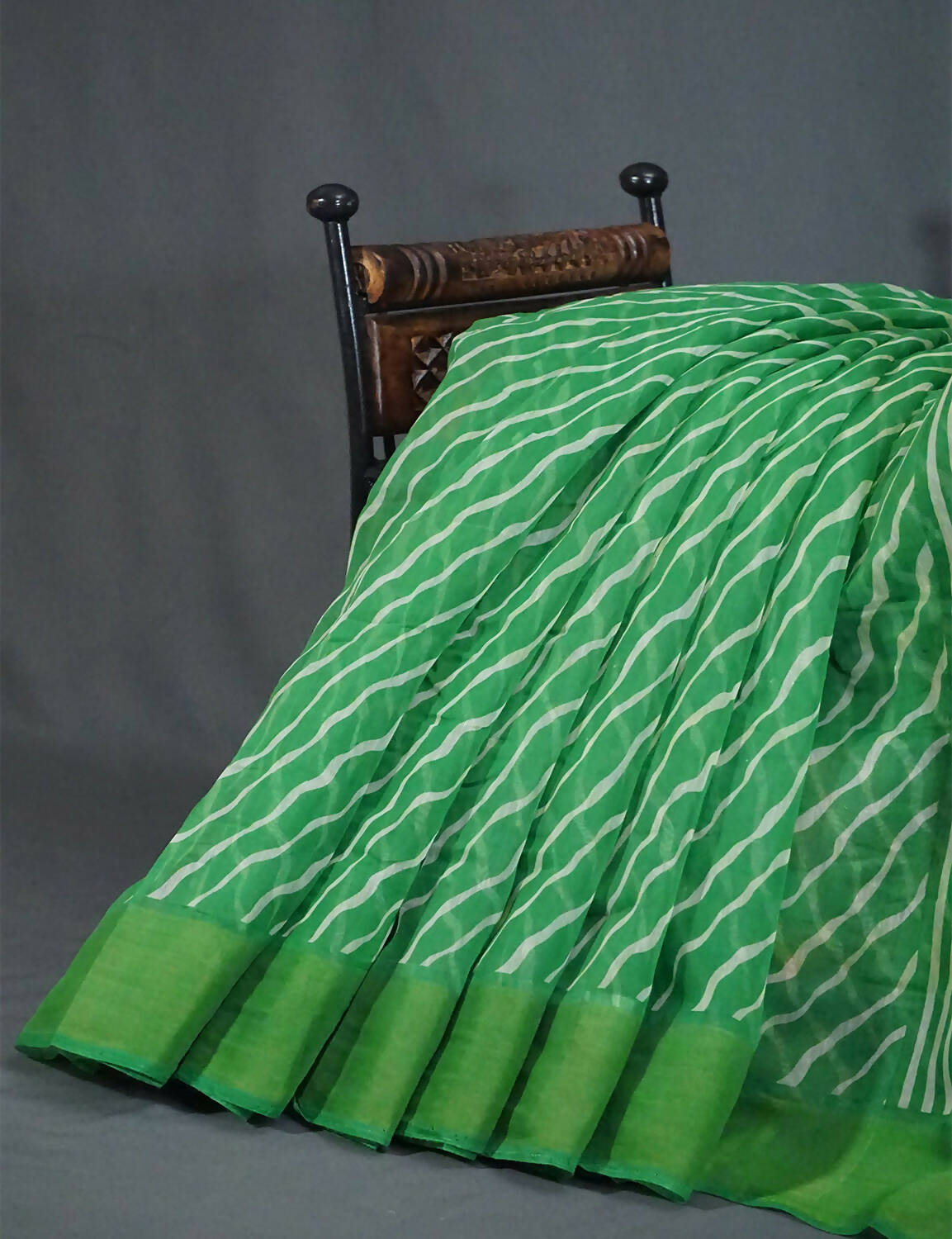 Shades Of Parrot Green With Lehariya Design Semi Chanderi Saree By Gayathri Reddy Designer Studio | Swadesiicart