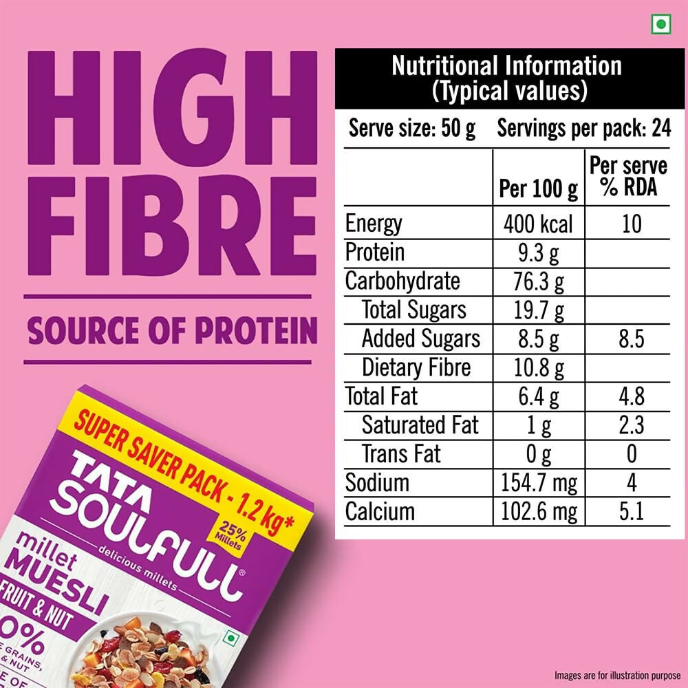 Tata Soulfull Millet Muesli Breakfast Cereals (Fruit & Nut) - Swadesiicart