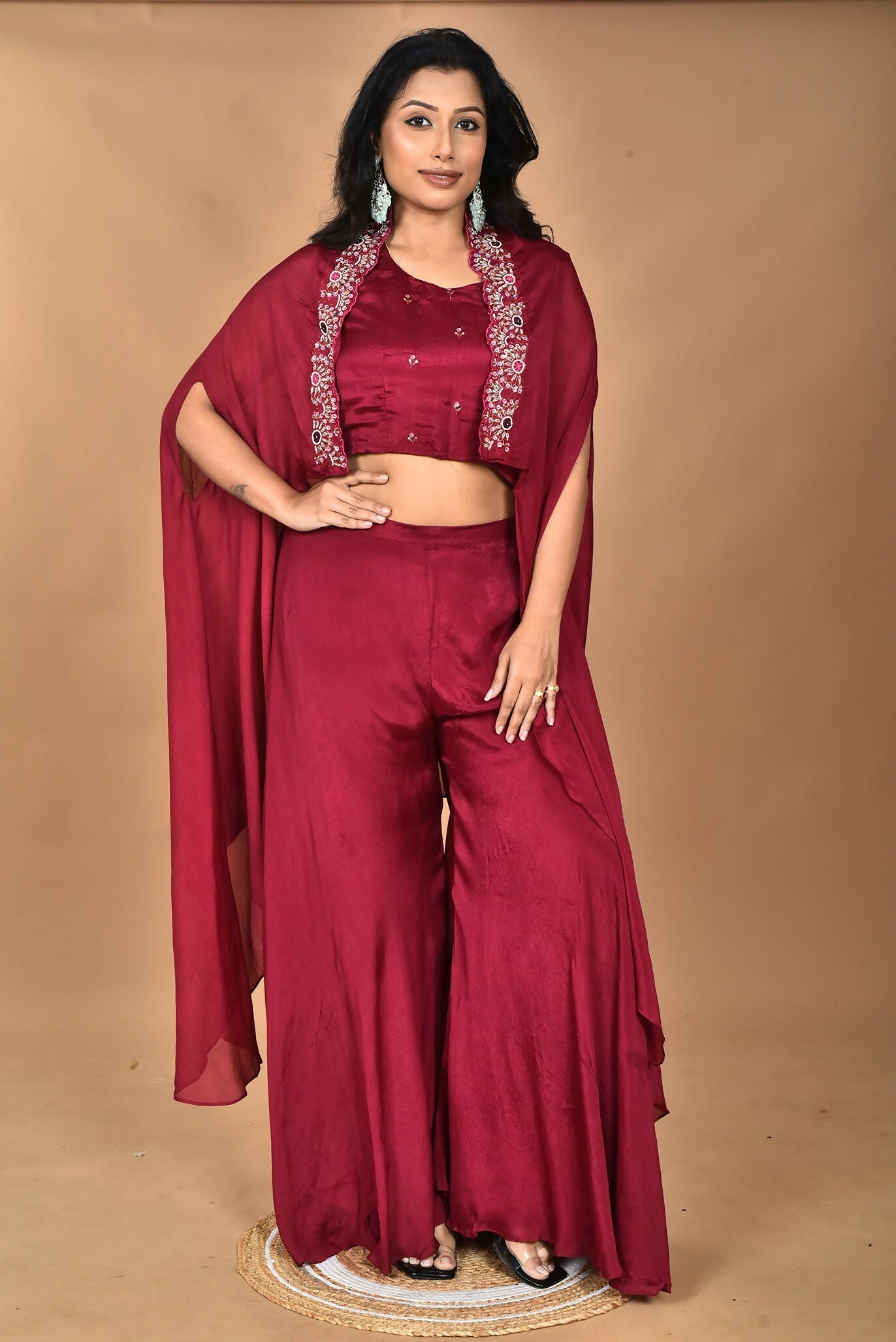 Morchari Women And Hand Embroidery Palazzo Set-Magenta - Swadesiicart