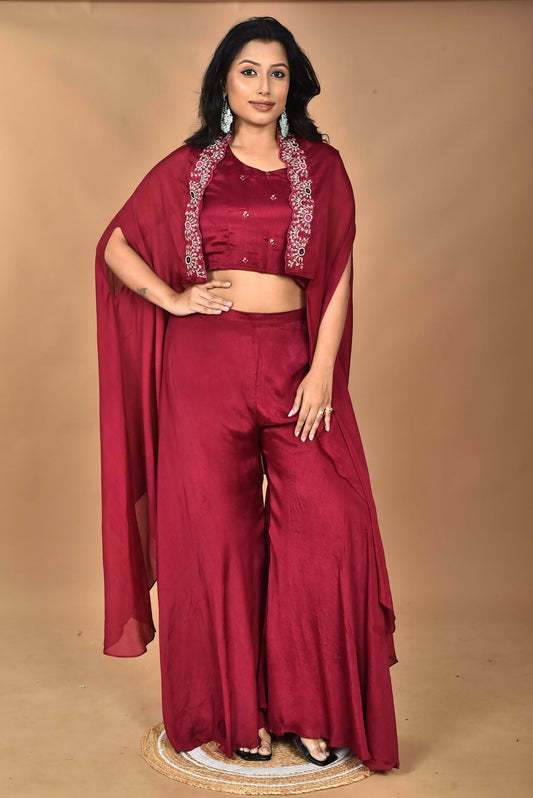 Morchari Women And Hand Embroidery Palazzo Set-Magenta - Swadesiicart