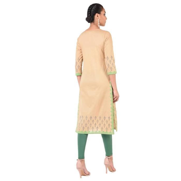 Aniyah Cotton Floral Print Straight Kurta In Beige Color (AN-170K) - Swadesiicart