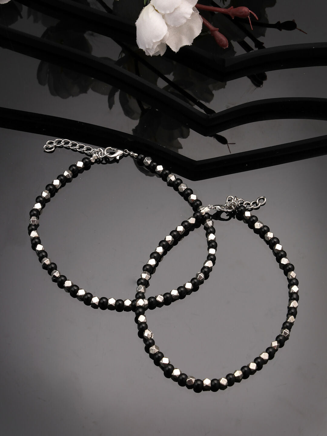 NVR Women's Evil Eye Black & Silver Anklets | Swadesiicart