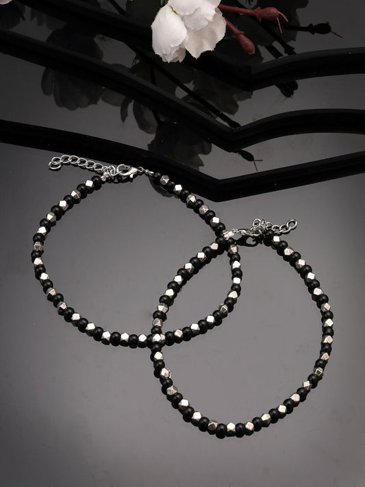 NVR Women's Evil Eye Black & Silver Anklets | Swadesiicart