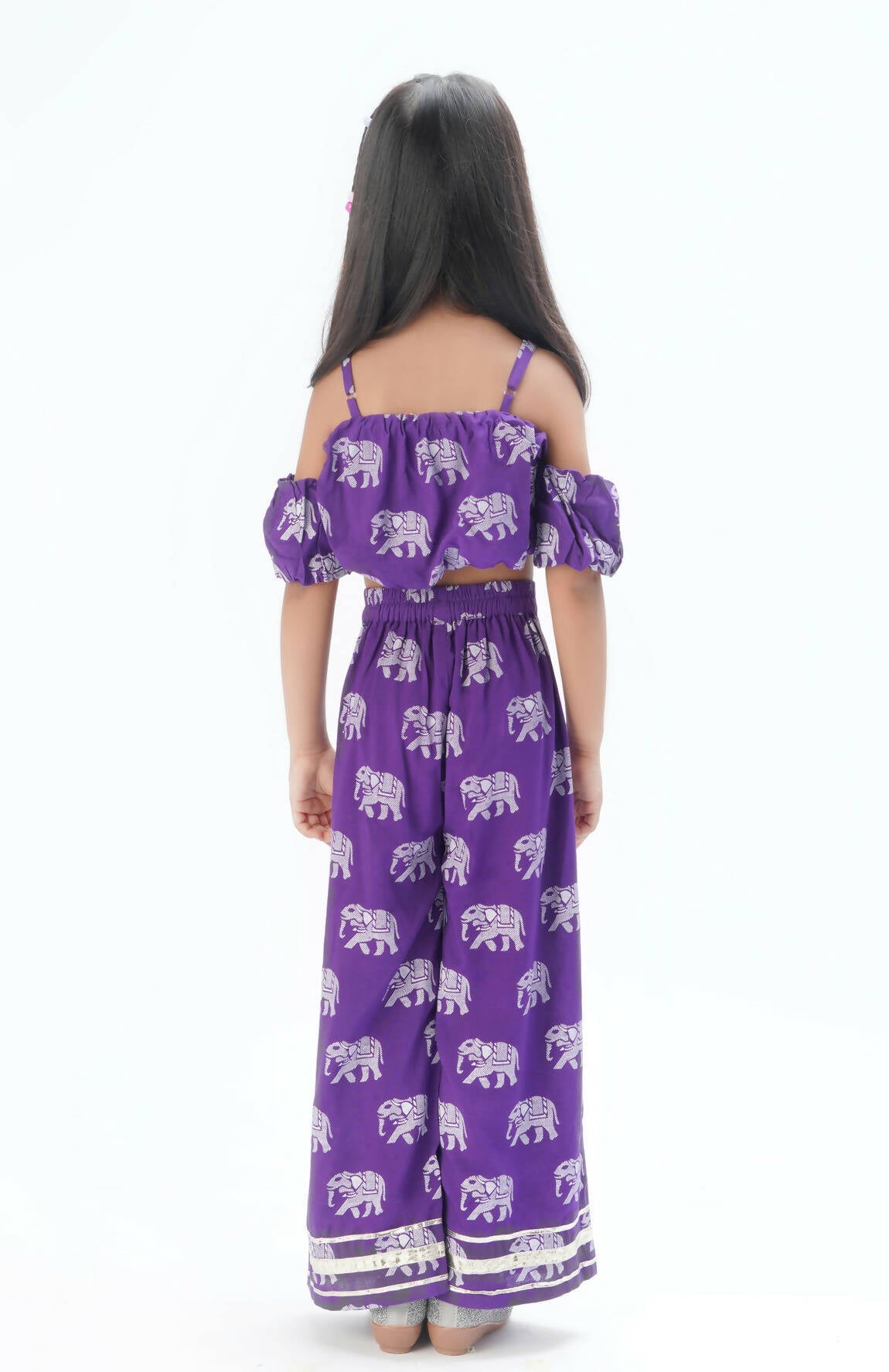 Lil Drama Trunk Tales Girls Purple Crop Top With Pants Co-Ordinate Set - Swadesiicart
