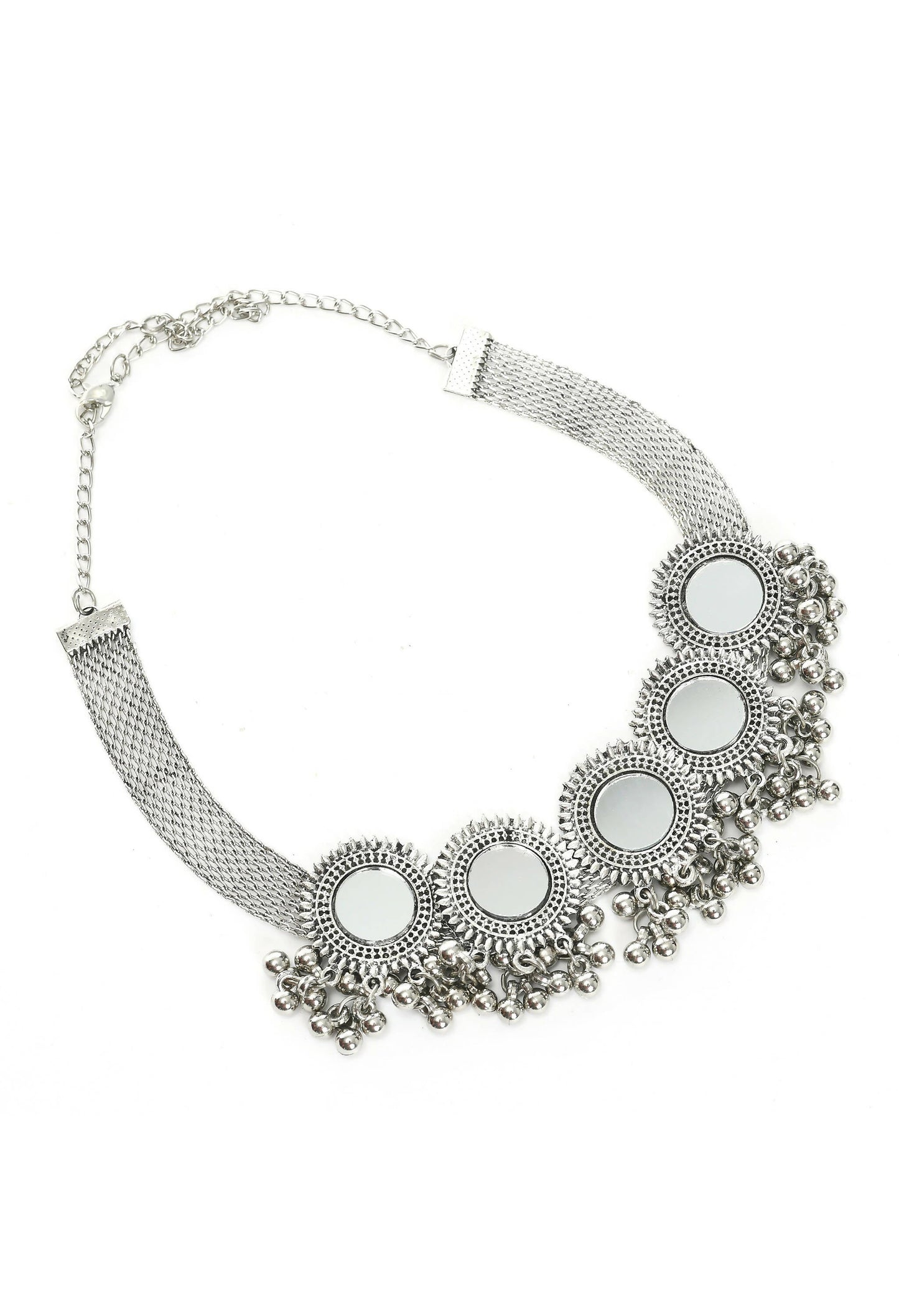 Mominos Fashion Johar Kamal Silver-Plated Brass Finish Mirror Work Women Choker | Swadesiicart