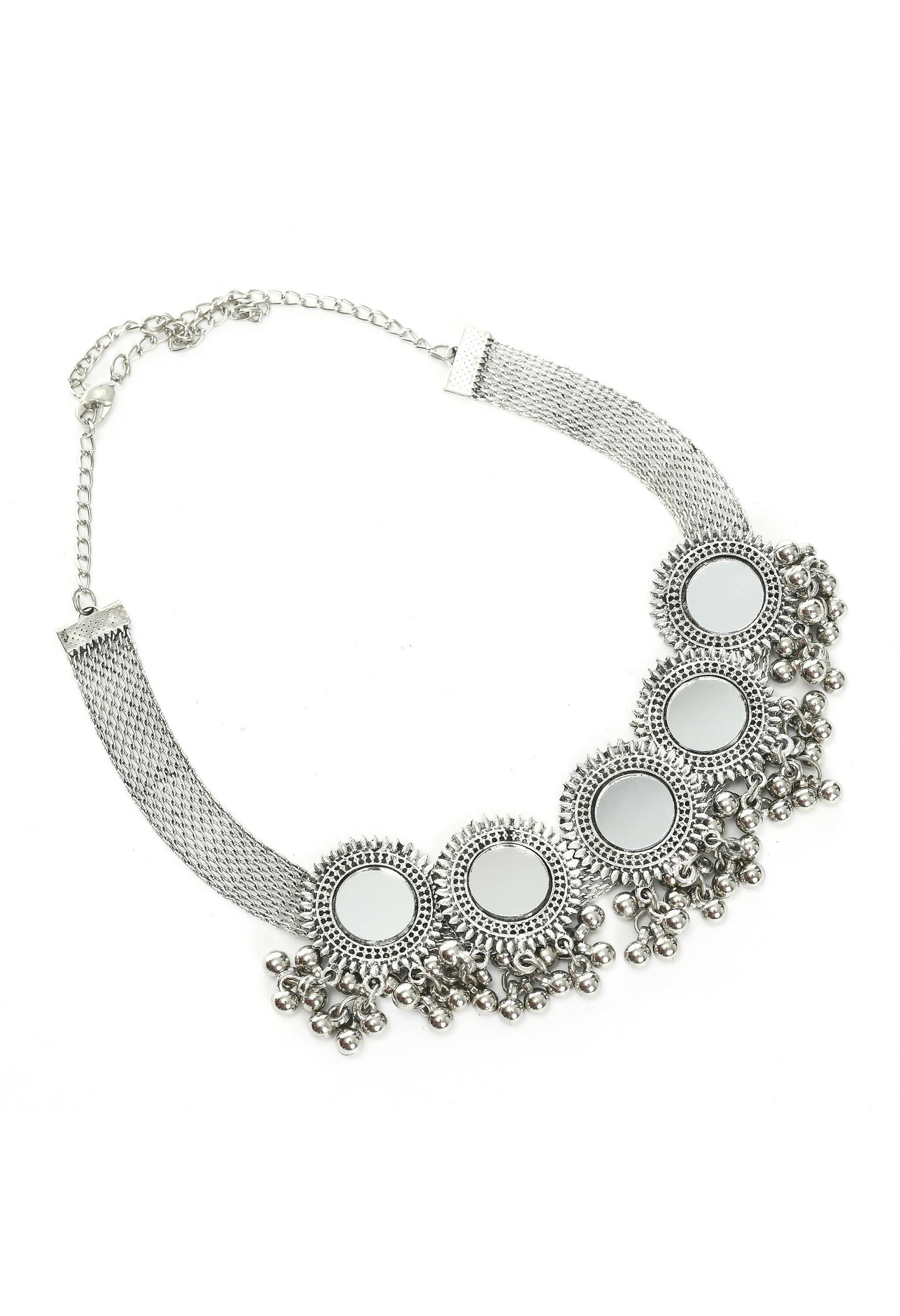 Mominos Fashion Johar Kamal Silver-Plated Brass Finish Mirror Work Women Choker | Swadesiicart