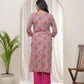 Vaasva Women Charcoal Cotton Printed Straight Kurti With Pant | Swadesiicart