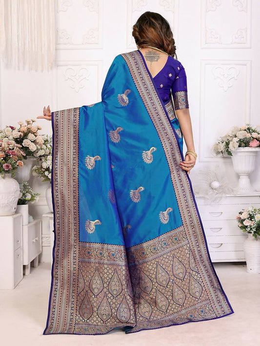 Joban Fashion Banarasi Royal Blue Small Butti Soft Silk Saree | Swadesiicart