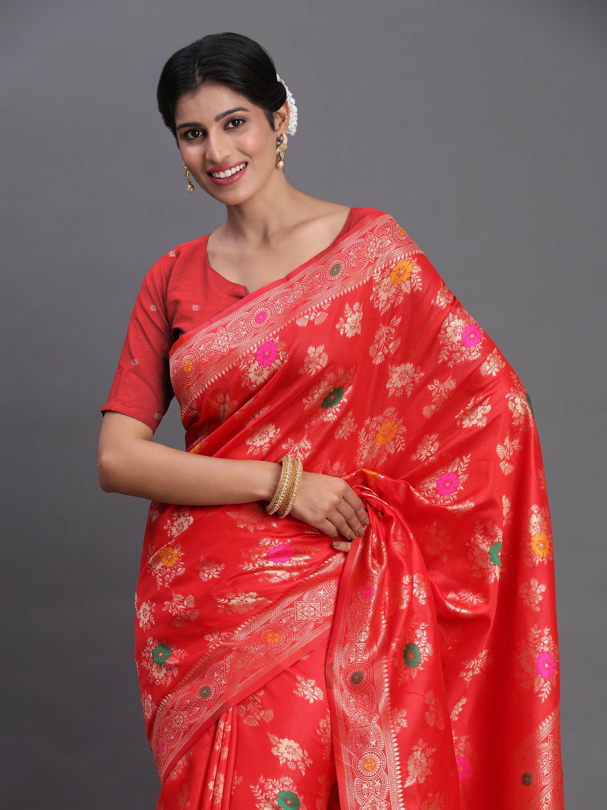 Astita Banarasi Silk Red Saree | Swadesiicart