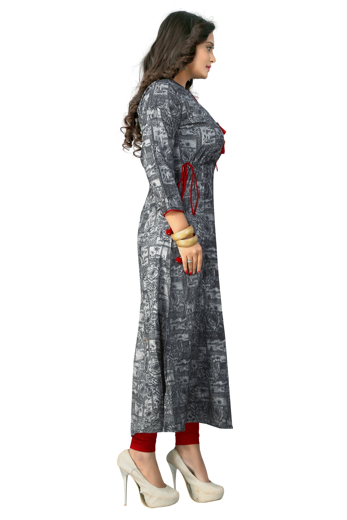 NOZ2TOZ Women's Grey Color Rayon A-Line Kurta (1Pc) - Swadesiicart