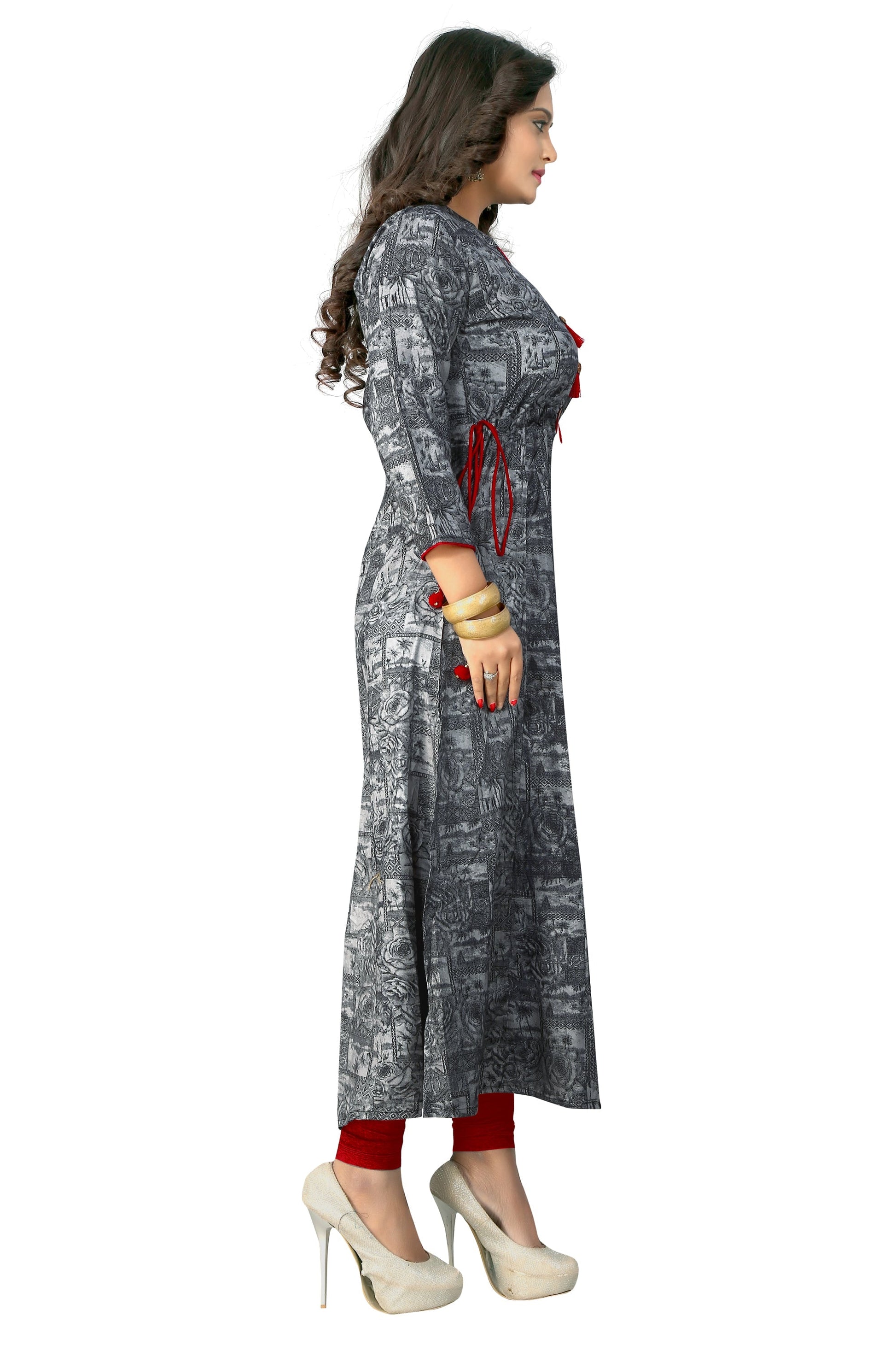 NOZ2TOZ Women's Grey Color Rayon A-Line Kurta (1Pc) - Swadesiicart