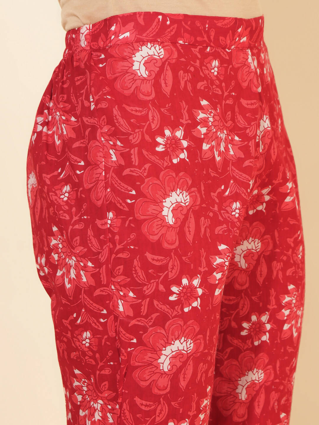 Janasya Women's Red Cotton Floral Printed Casual Flared Co-ords - Swadesiicart