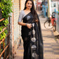 Black Pure Linen Woven Design Saree with Unstitched Blouse - Hiral Fashion | Swadesiicart