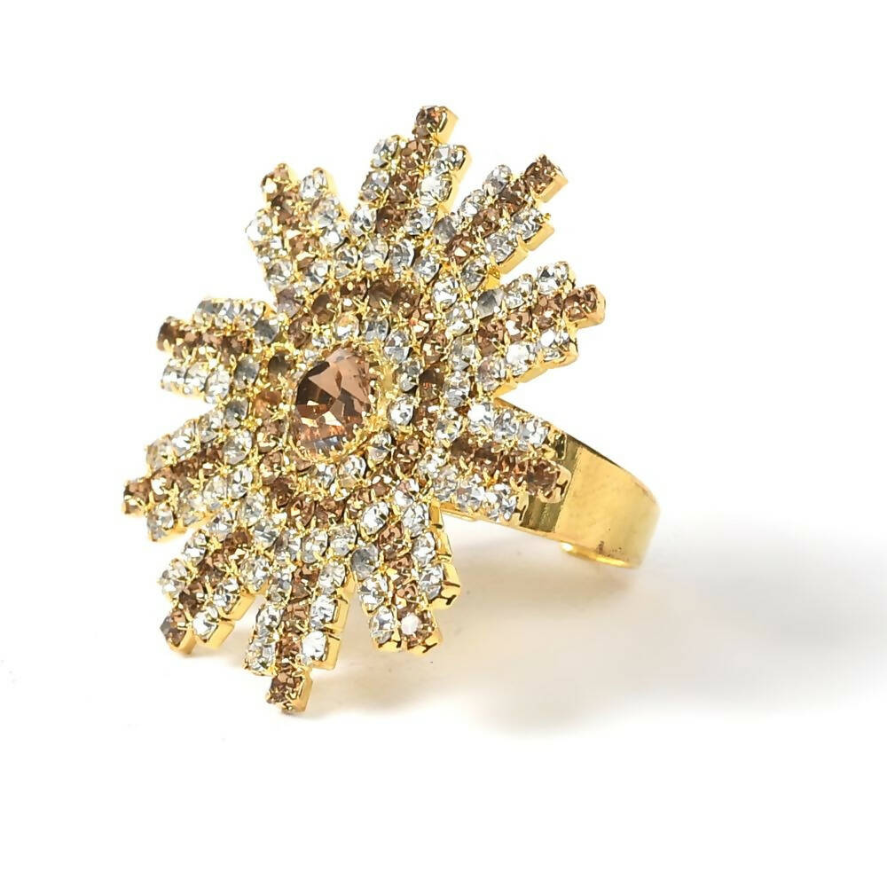 Mominos Fashion Joharkamal Gold-Polished AD Studded Adjustable Finger Ring - Swadesiicart