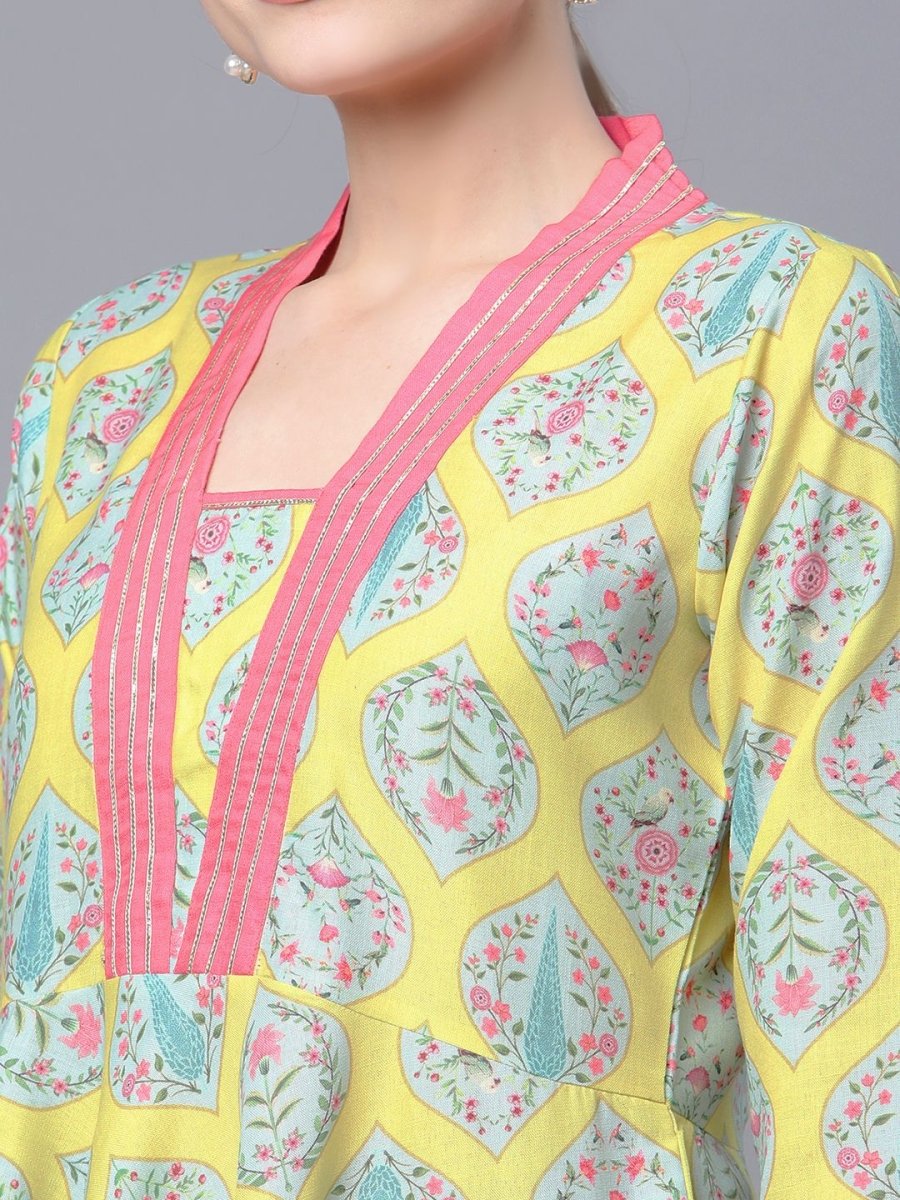 Ahalyaa Women Cotton Blend Lemon Yellow Digital Printed Tunic | Swadesiicart