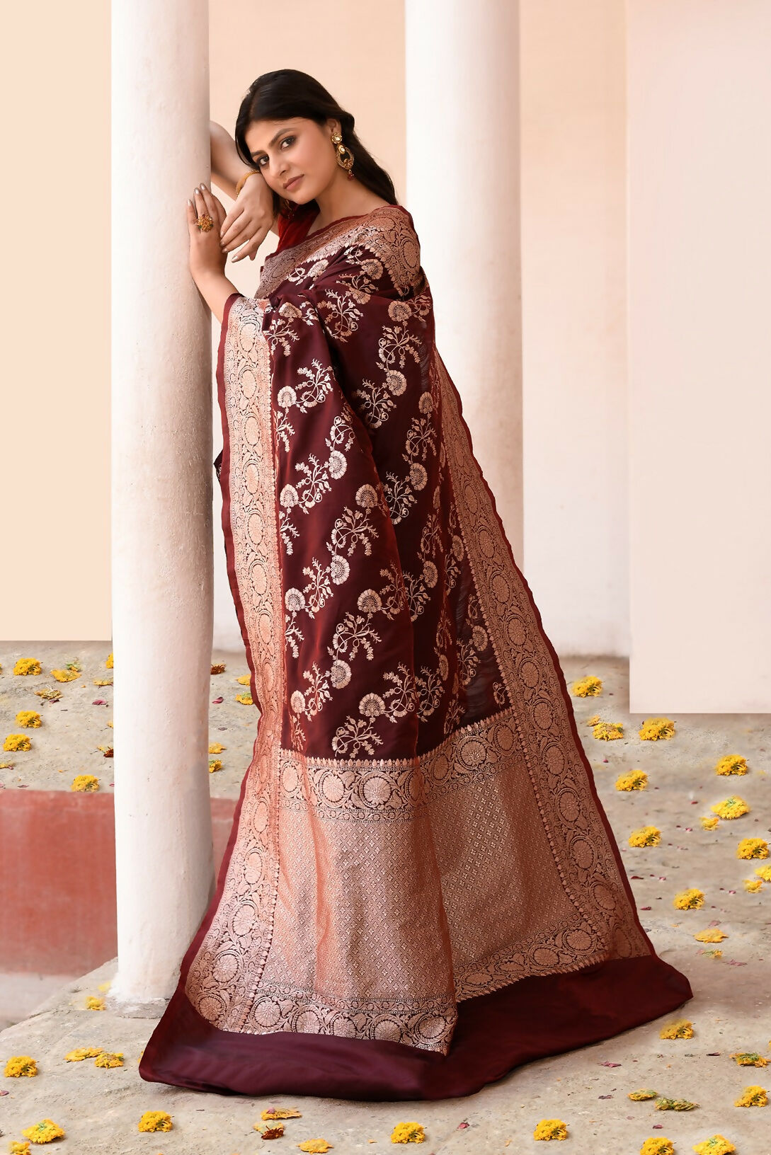Joban Fashion Coco Brown Banarasi Soft Pure Handloom Banarasi Silk Saree | Swadesiicart